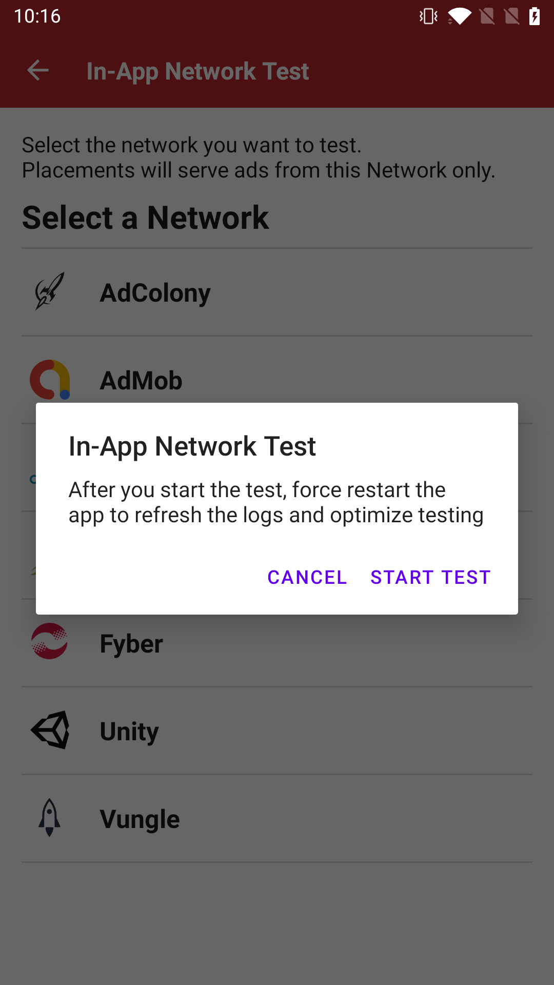 In-App Network Test